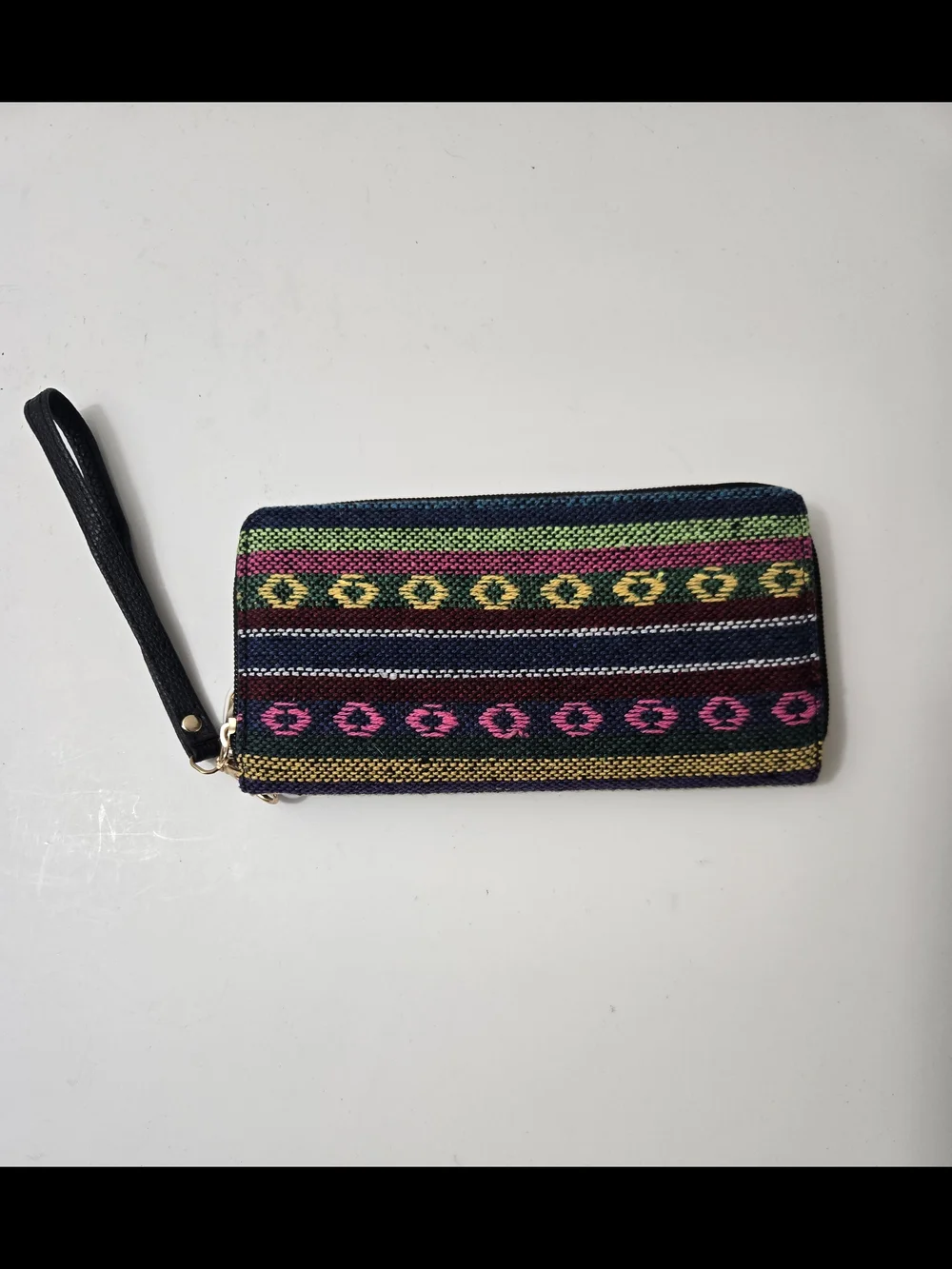 Woven Boho Striped Wristlet Zip Around Wallet Multicolor Geometric Textile